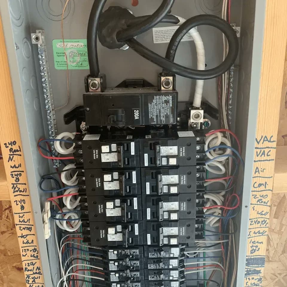 Panel with surge protection installed and labelled breakers